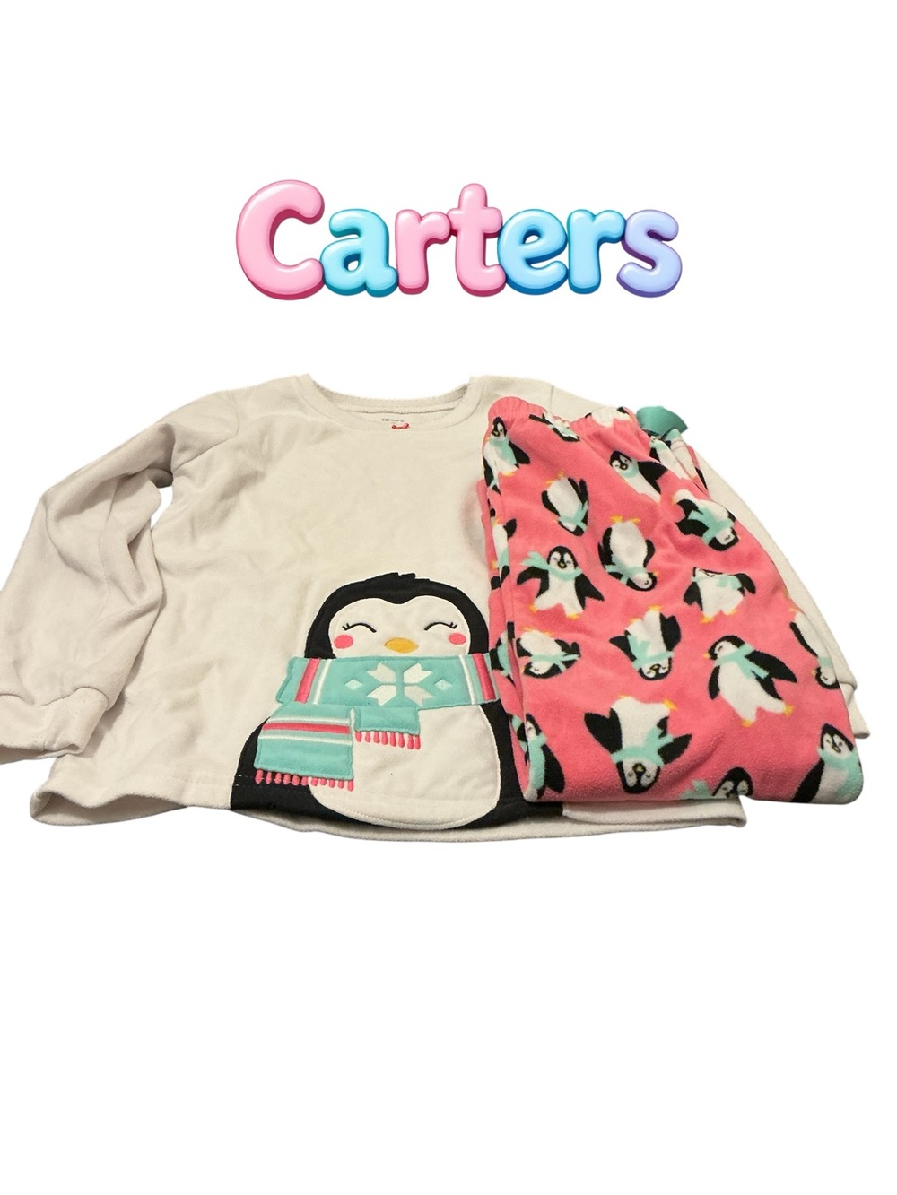 Carter's Cream Top and Pink Penguin Pajama Set size 7